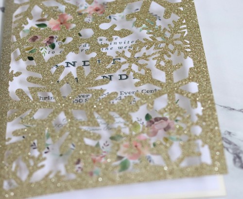 Glitter Laser Cut Snowflake Wedding Invitation Card Christmas Greeting Cards - Picture 3 of 14