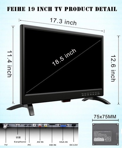 Feihe 19 Inch HD LED Flat Screen TV 1080p IPS Display w/Digital Dual Tuners - Picture 5 of 6