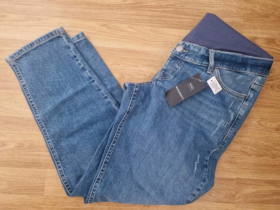 ladies M&S over bump MATERNITY JEANS medium blue MOM distressed Size 6 short NWT - Image 3 of 3