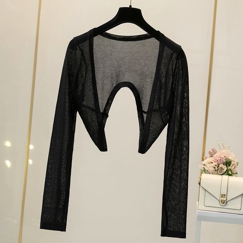 Women Short Knitted Cardigan Shrug Cropped Top Open Front Long Sleeve Thin Coat - Picture 8 of 11