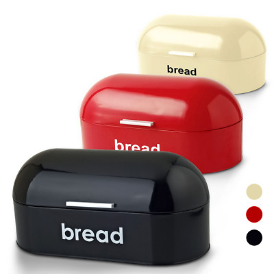 American Style gebogener Deckel Stahl Brotkasten Lebensmittel Aufbewahrung Retro | Rot Schwarz Creme