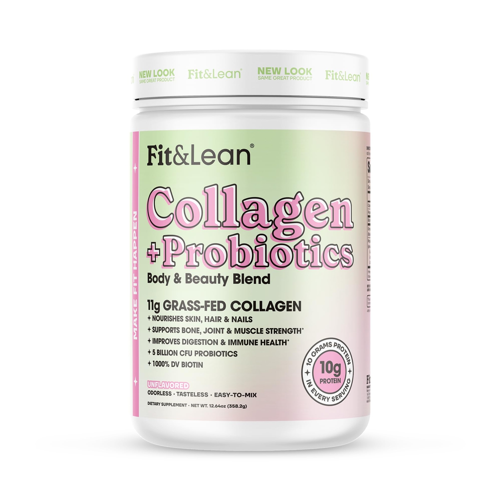 Collagen + Probiotics- Grass-fed Collagen Peptide Powder, Unflavored, 12.64oz