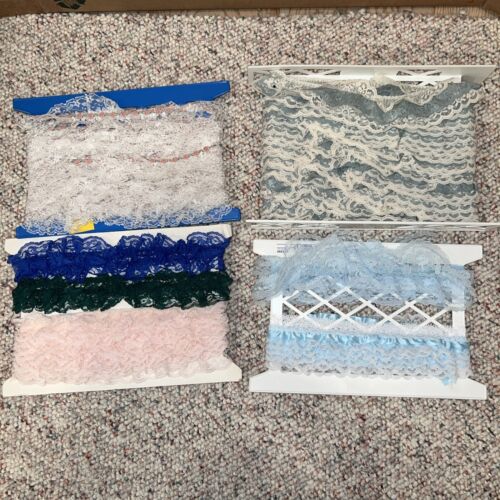 Vintage Lace Trim In Shades Blue, Pink And Green - Picture 1 of 4