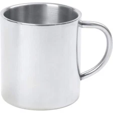 COFFEE MUG 15oz Silver Double Wall Insulated Stainless Steel Mug Tumbler Handle