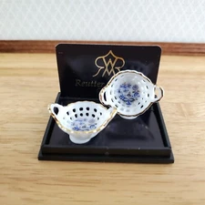 Dollhouse Strainers or Baskets Reutter Porcelain 1:12 Scale Miniature Blue White