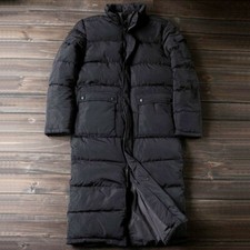 Mens Down Feel Quilted Long Jacket Puffer Bubble Hooded Parka Thick Overcoat SPW