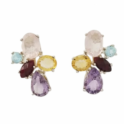 Blue Topaz, Ruby, Rose Quartz, Citrine, Amethyst Sterling Silver Earrings