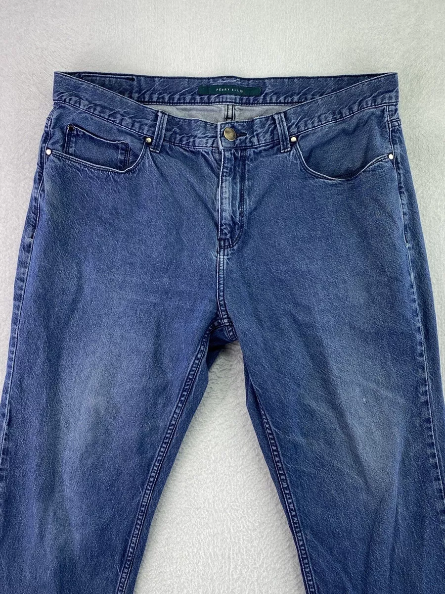 Perry Ellis Mens Size 38x32 Medium Wash Straight Leg Casual Denim