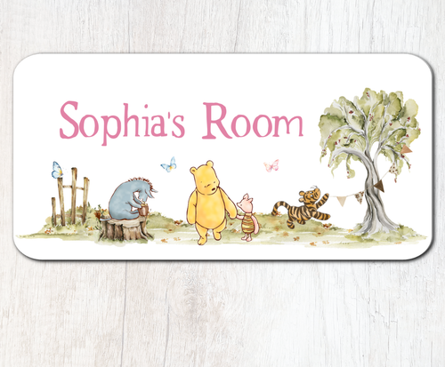 Personalised Winnie the Pooh Bedroom Metal Door Sign Name Plaque, Pink or Blue - Picture 5 of 5