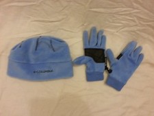 Columbia Youth Light Blue thermal coil fleece Beanie  gloves set small