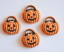 4 Pumpkin Basket Halloween Button Embellishme...