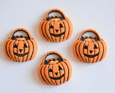 4 Pumpkin Basket Halloween Button Embellishments ~ Flat Back / Trick or Treat