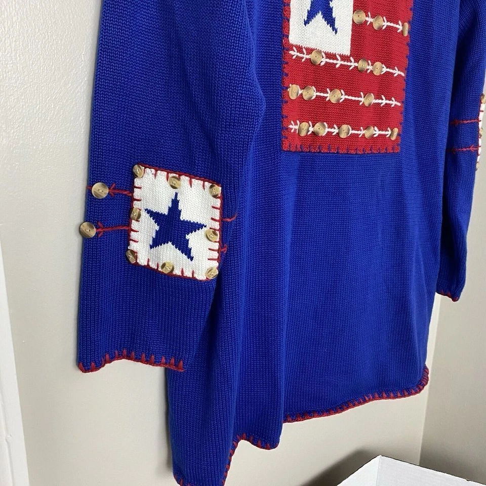 VINTAGE Quacker Factory Sweater Women 1X Plus Blue US American Flag Embroidered - Image 4 of 4