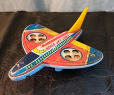 Old Vtg Tin Plastic Friction World Jet Lines JX 57 Toy Plane Passenger Airplane