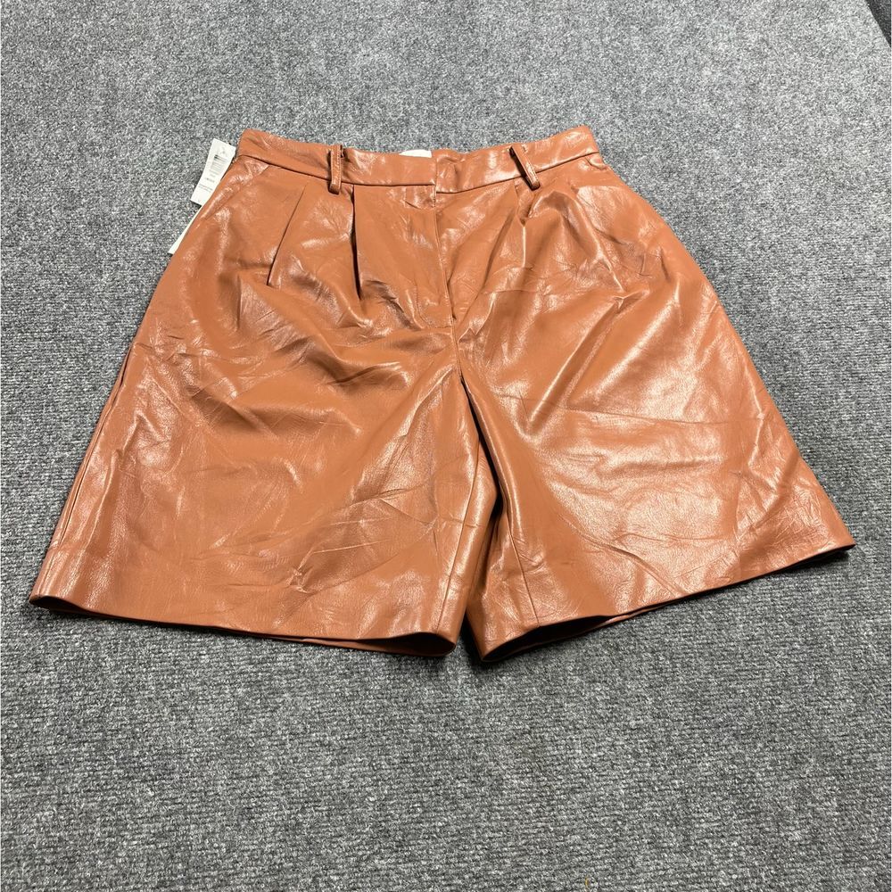 brown dress shorts womens Women's Cinnamon Brown Vegan Leather Ultra High Rise Dress Shorts Size 12