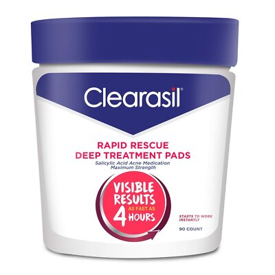 Clearasil Rapid Rescue Cleansing Pads Acne Treatment Max Strength Formula 90ct