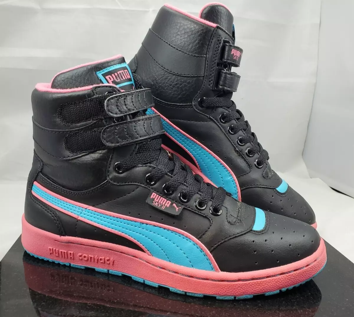 Puma Sky II Hi Black Leather Contact Sneaker Shoes~348872-01 ~Womens | eBay