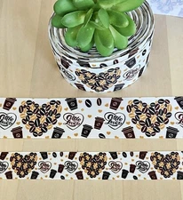 7/8 & 1.5" (1 YD) Coffee Bean Grosgrain Ribbon Coffee Lover Ribbon Cup of Coffee