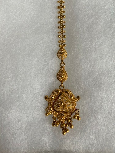 22K Solid Saudi Yellow Gold Forehead Jewelry Tikli HALLMARK KDM22- 5.62” 7.5 gms - Picture 3 of 11