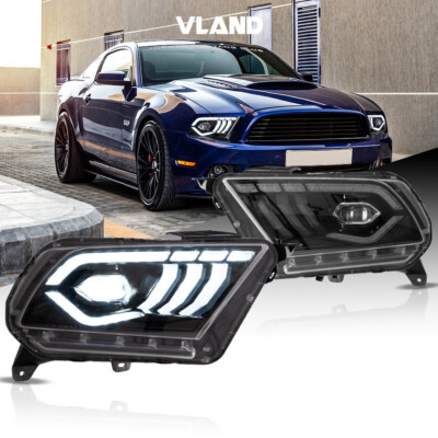 VLAND For 10-14 Ford Mustang Full LED Headlights Sequential Projector Housing
