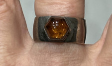 29. Vintage Sterling 925 Octagon Honey Baltic Amber Wide Band Ring 7.5s, 7.1g