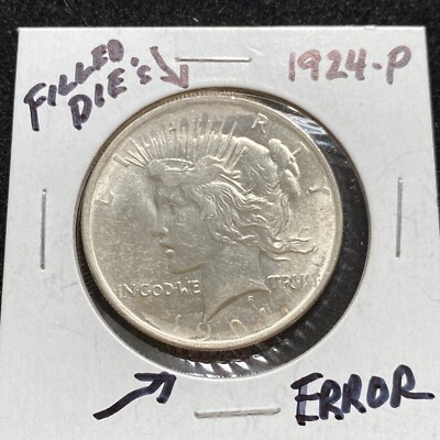 1924-P ERROR PEACE DOLLAR FILLED DIE TOP AND BOTTOM BU