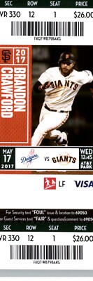 Los Angeles Dodgers vs San Francisco Giants 5/17/2017 Ticket Brandon Crawford .
