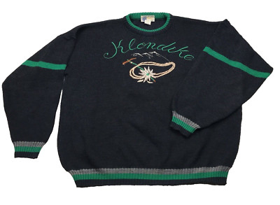 VTG Sweaters Men L WOOL Blue Green ColorBlock Stripe Klondike MADE ITALY 80s 90s