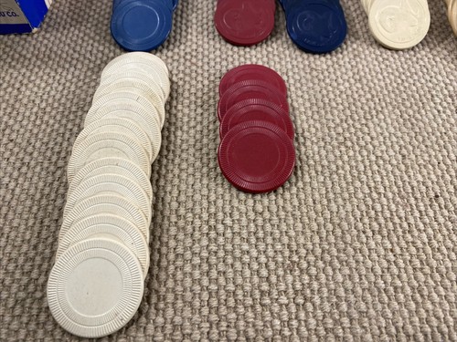 Vintage Posten 192 TON Bakelit Papier POKERCHIPS Rams Kopf geprägt Pferdeschuh - Bild 9 von 24