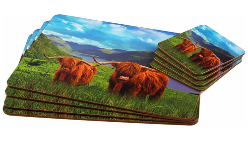 Set di 4 sottobicchieri con stampa di mucca delle Highland