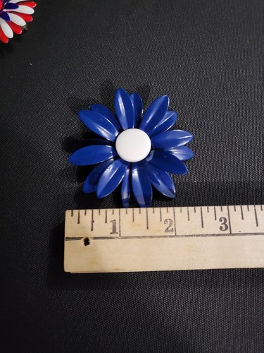 Vtg 3 Pc LOT Large Red White Blue Daisy Flower Brooch Pins Enamel - Picture 6 of 7