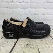 Alegria Keli Clog 8.5-9 US 39 Black Embossed Leather Slip On Comfort Walk Shoes