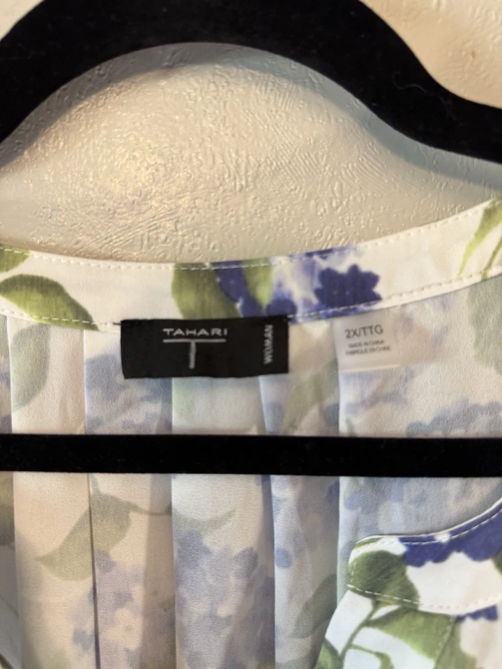 Blusa Tahari Fairy Cottagecore Floral Talla Grande 2X Manga Larga Foto 2 de 4