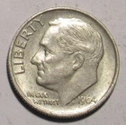1964 D ROOSEVELT DIME, 90% Silver in circulated condition