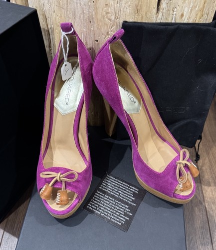 DSQUARED2 Fuchsia Suede Peep Toe Platform Tassel Pumps New Box Dust Bag Italy ~9