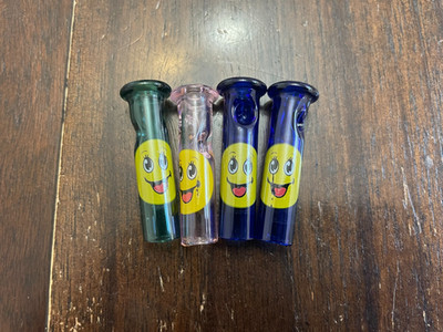 4pack Colored Glass Tip Crutch Cigarette Pre Roll Filter Emojis Colors Vary