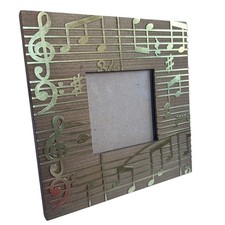 Musical Notes Picture Frame Wood Grain Gold Tone Desktop Display Music Decor 3x3