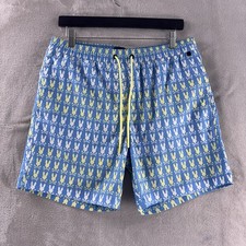 Psycho Bunny Swim Trunks Mens Size Medium Blue Yellow Graphic Logo Shorts