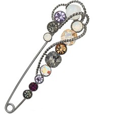 Retro Crystal Pearl Large Safety Pin Brooch Skirt Cardigan Hat Scarf Scottish...