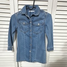 Zara Girls Sz 7 Blue Denim Shirt Jacket Collared Pockets Button Mid-Length