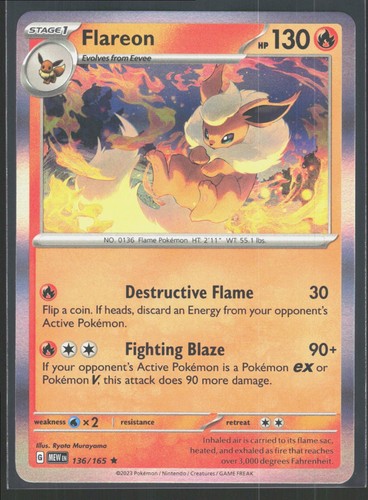 Flareon 136/165 2023 Rare 151 Pokemon Holo