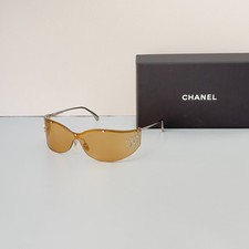 CHANEL CH71787 Silver Frame Rose Gold Lens Shield Sunglasses New w/ Box