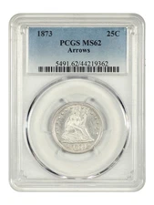 1873 25C PCGS MS62 (Arrows) - Liberty Seated Quarter