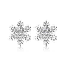 Sterling Silver Small CZ Snowflake Earrings Stud for Women Teen Girls Christmas