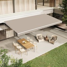 AECOJOY 13'×10' Patio Awning Retractable Sun Shade Beige Outdoor Patio Canopy