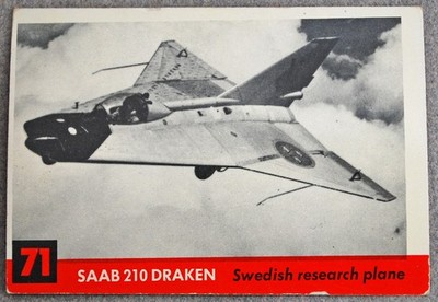1956 Topps Jets Trading Card #71 SAAB 210 Draken Swedish Research Plane