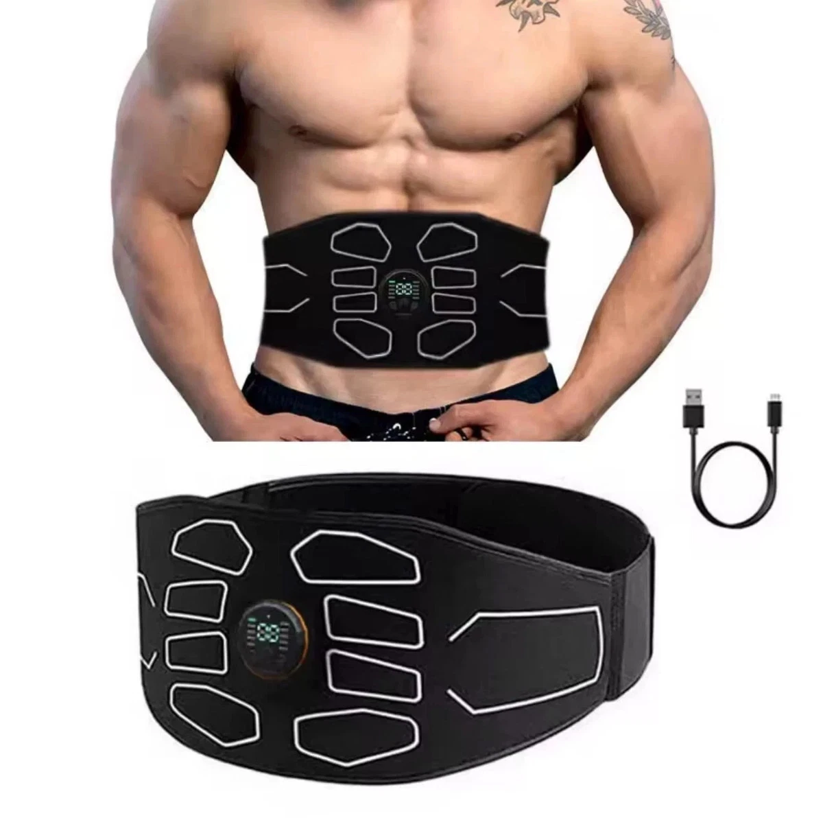 Ceinture Abdominale EMS Électrostimulation - 8 Modes, 19 Niveaux, Rechargeable USB, Musculation Abdos & Ventre