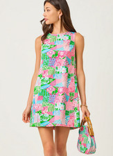 NWT LILLY PULITZER SIZE 4 ETTIE STRETCH SHIFT DRESS *CRAZY QUILT* MULTI
