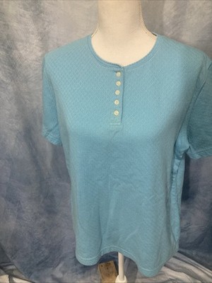 Vtg 90s Classic Elements Eyelet Knit Henley Shirt XL Blue Made in USA Pointelle