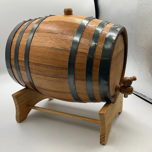 Miniature White Oak Wine Whiskey Barrel 2 Liter Dispenser with Wooden Stand and